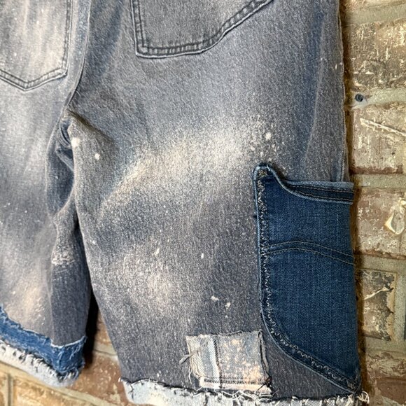 Upcycled Denim Patchwork Shorts High Waisted Wide Leg Size 12 - Picture 12 of 12